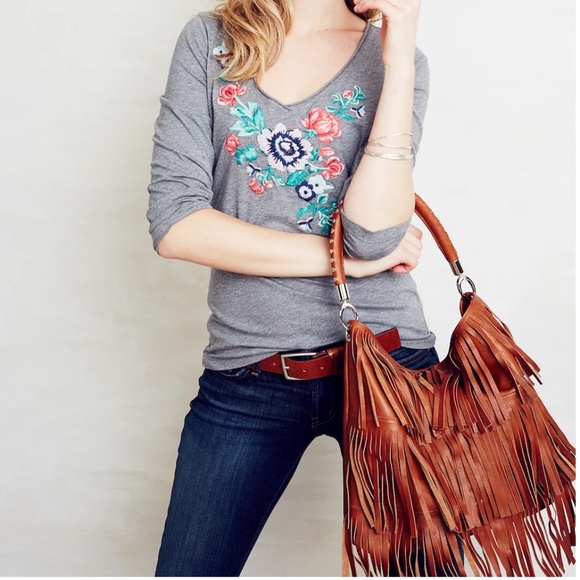 Garnet Hill Italian Leather Fringed Shoulder Bag - Picture 2 of 13